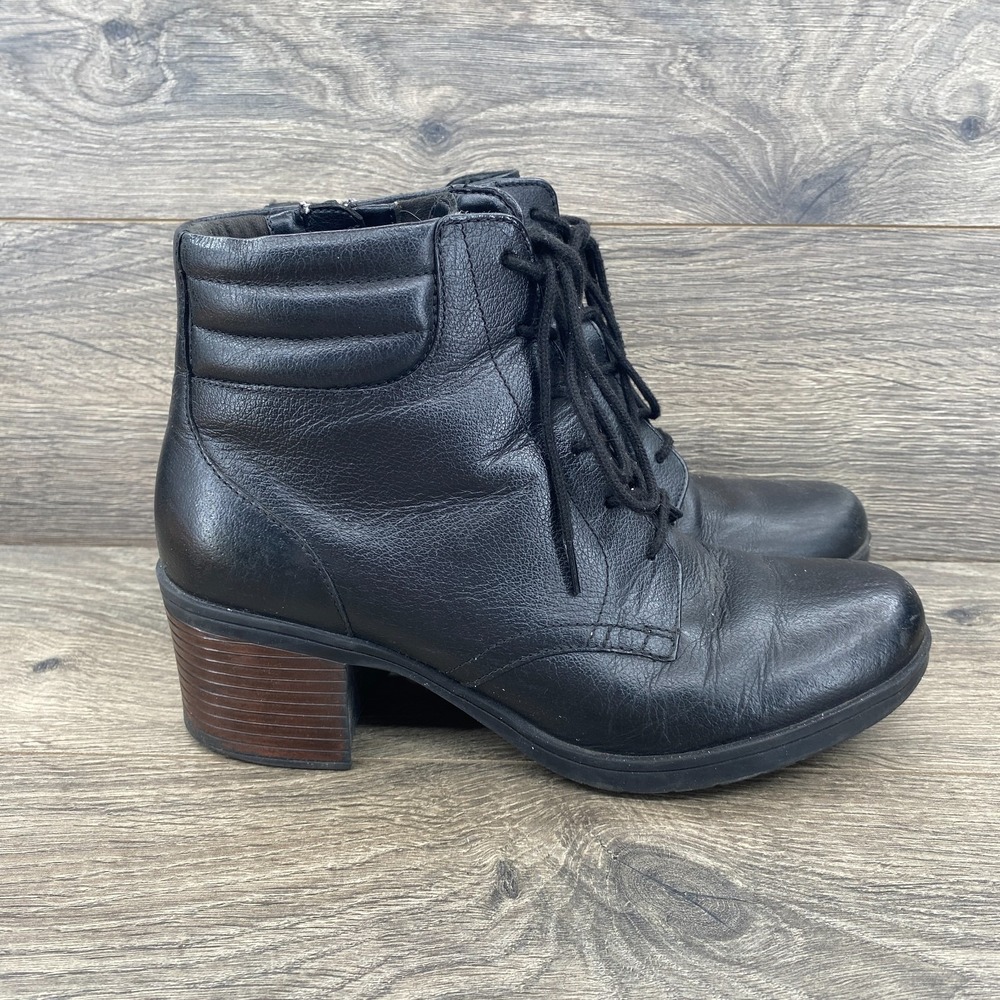 Women's Black Leather Lace-Up Ankle Boots